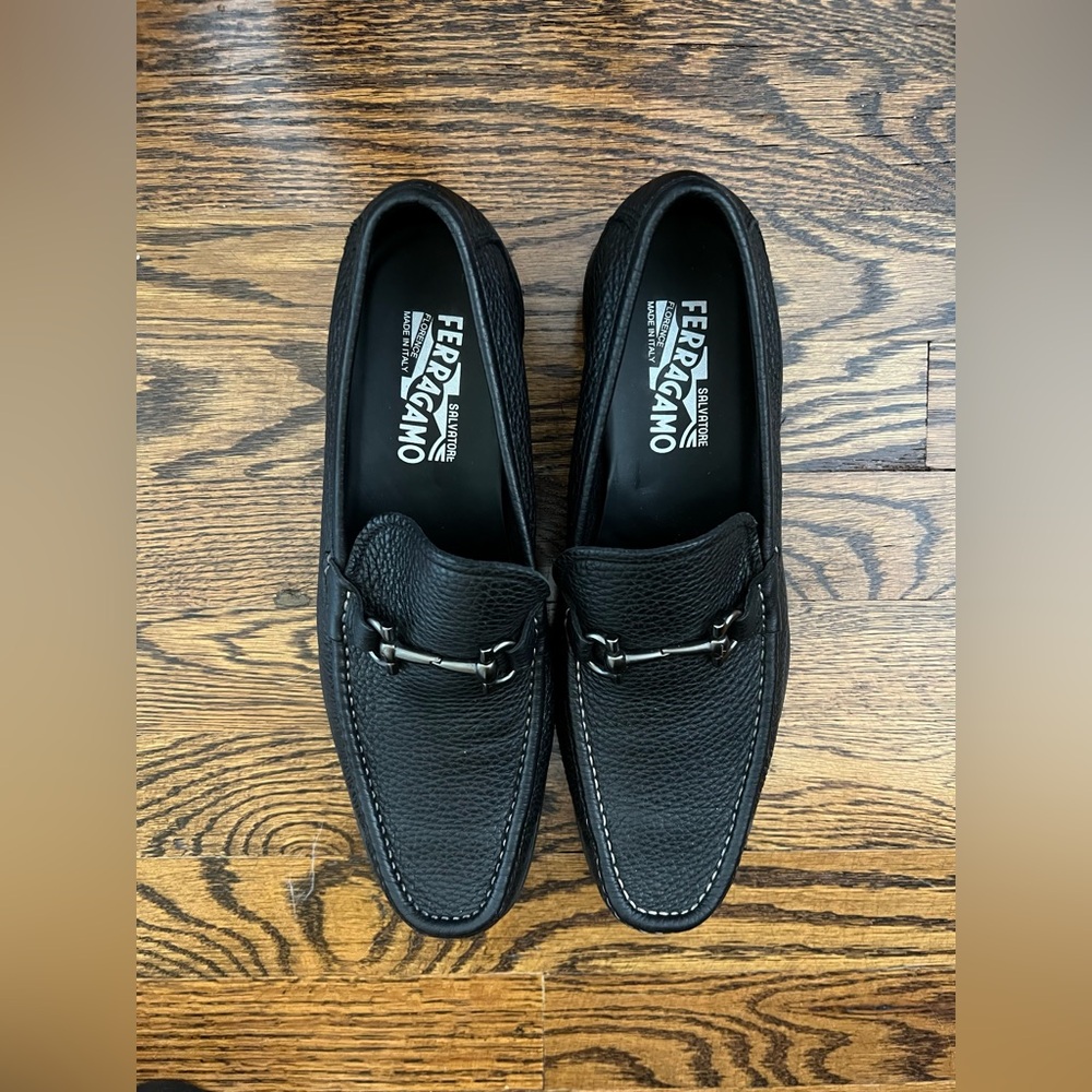 Salvatore Ferragamo genuine leather men’s slip-on dress shoes, barely worn,black